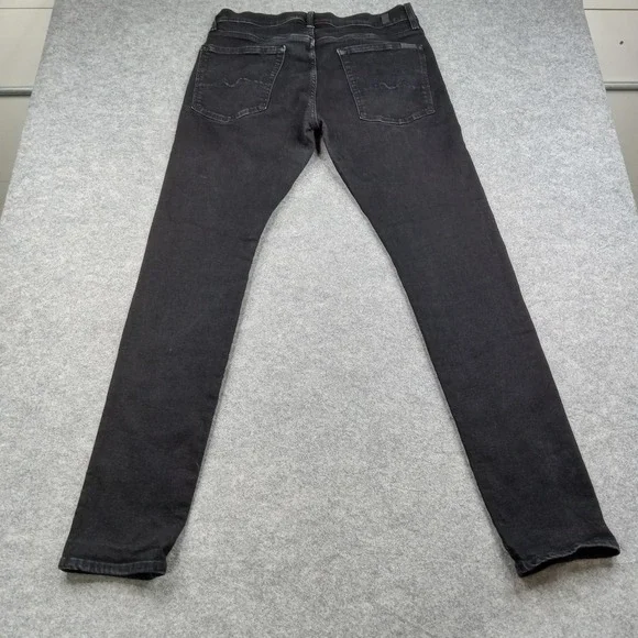 7 For All Mankind Jeans Mens 36x31 Black Slim Skinny Stretch Denim Pants Zip Fly - Picture 7 of 8